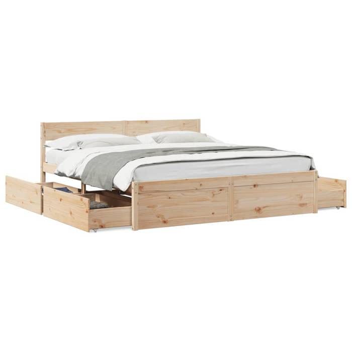 VidaXL Cadre de lit avec tiroirs 200x200 cm bois massif de pin, meuble de chambre à coucher, sommier, lit en bois, lit, lit 3282336