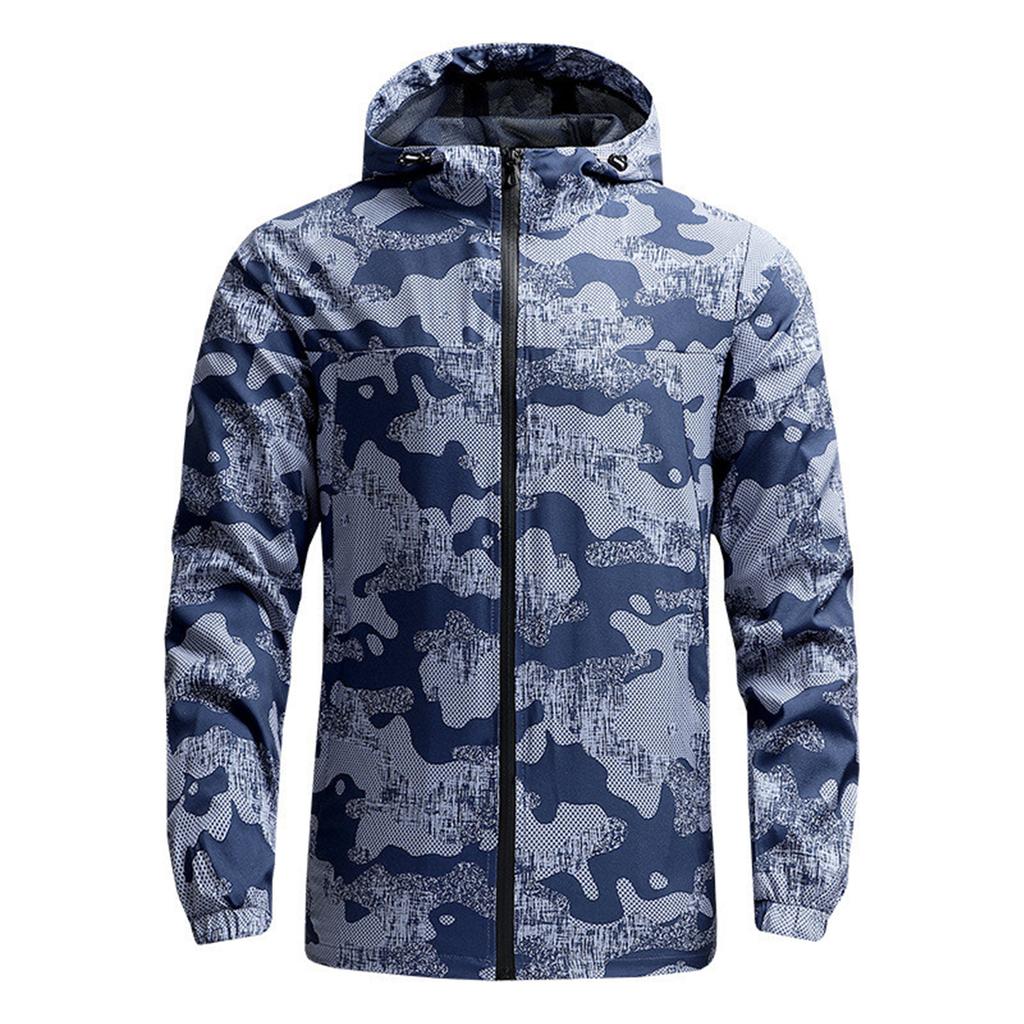 Men's Outdoor Casual Zipper-style Hooded Printed Jacket, Quick-drying Thin Windproof And Waterproof Sports Windbreaker Jacket
