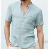 Men's Short Sleeve T-shirt Cotton and Linen Casual Men T-shirt Solid Color Summer Shirt Male Cozy Breathable US Size