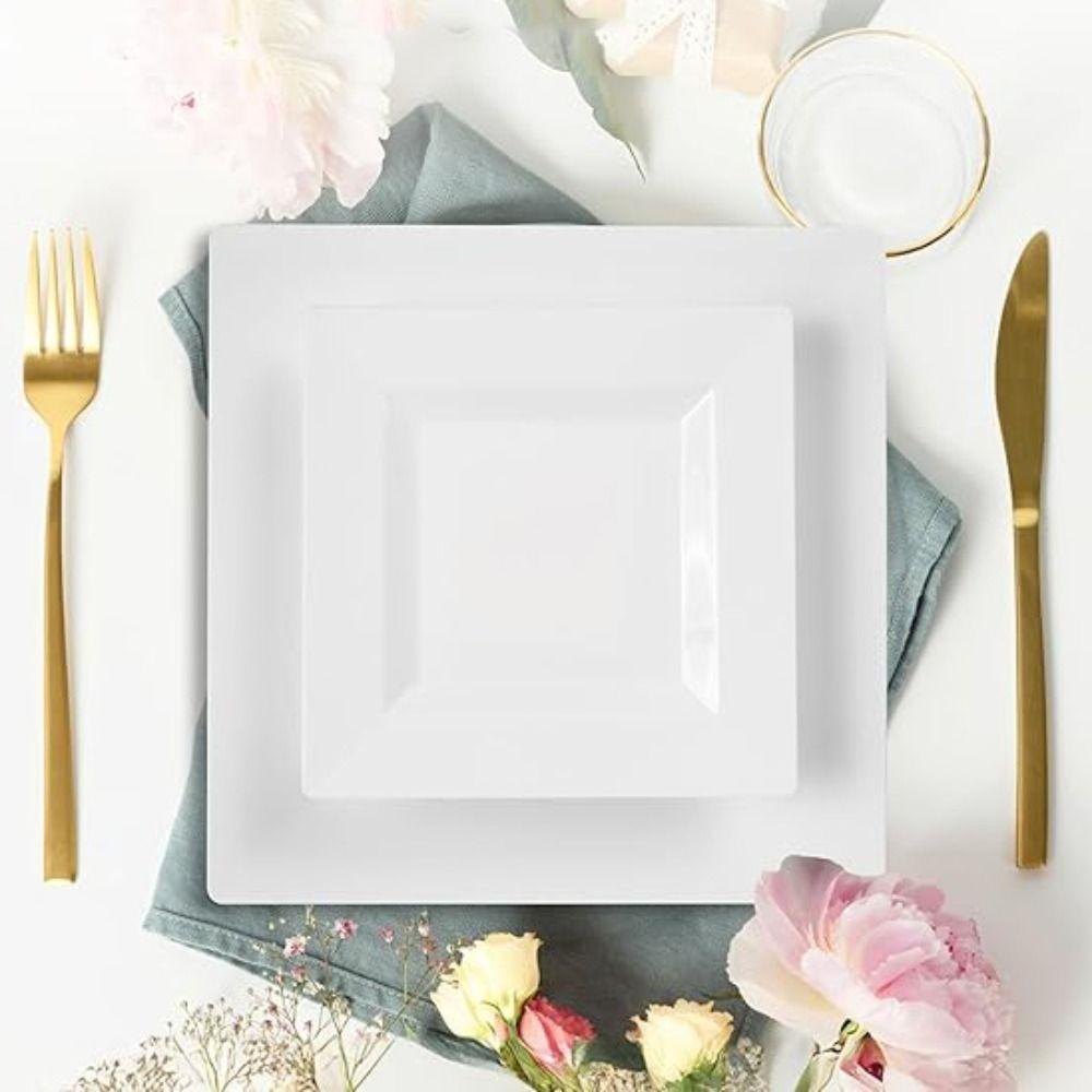 10Pcs Hard White Square Plate Plastic Dessert Dish Kitchen Tableware Party Appetizer Plate Salad