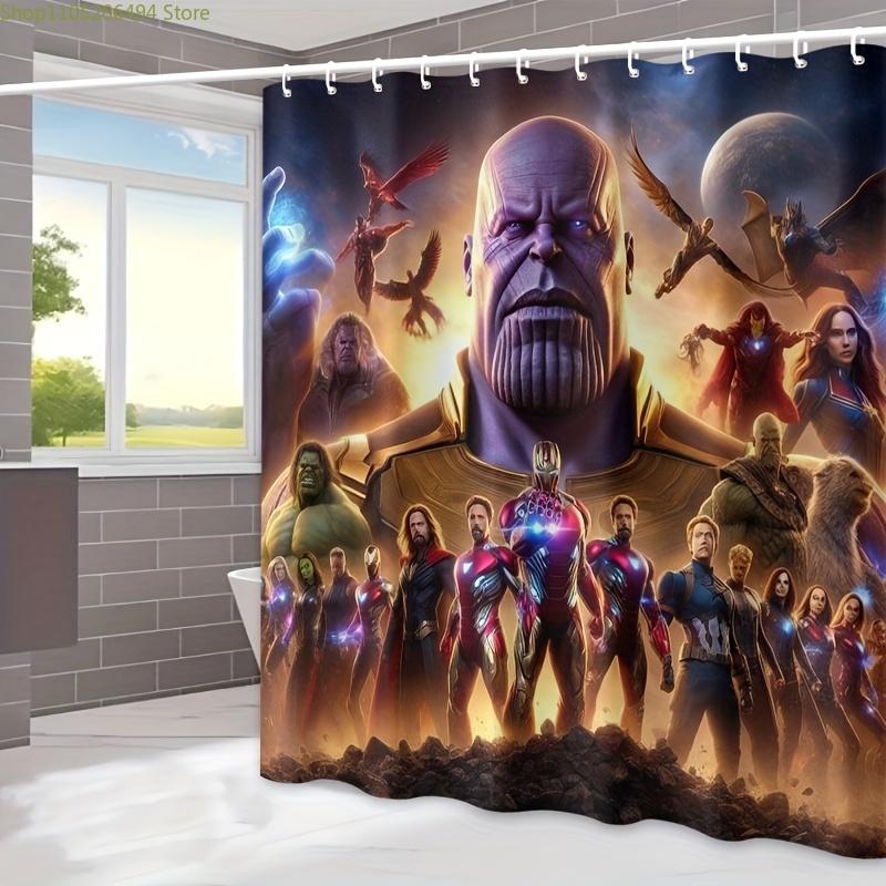 Шторка для душа MARVEL Мстители, Полиэстер, Декор для ванной комнаты, Современный дизайн, Можно стирать в машине, Крючки в комплекте, Аксессуар для праздничного сезона