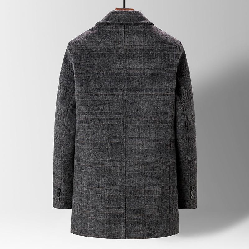 Мужское шерстяное пальто с длинными и средними лацканами в клетку, деловое повседневное шерстяное пальто, мужское пальто