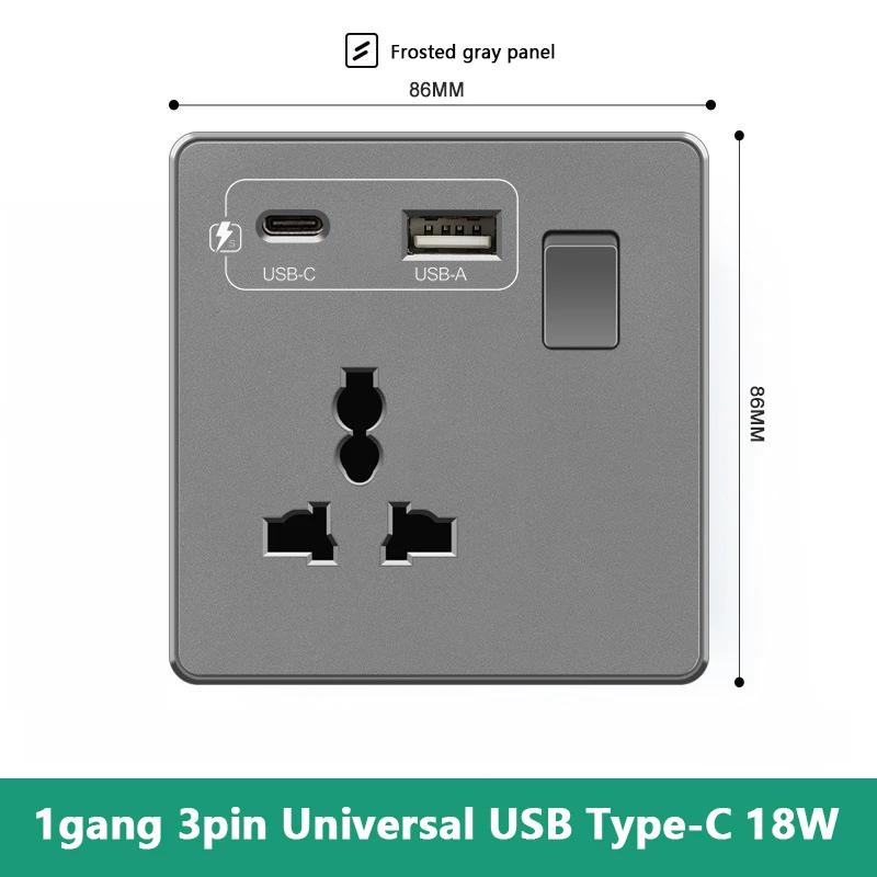 Великобритания 13A с USB Type-c 18W быстрая зарядка настенная силовая розетка вилка, Универсальный настенный выключатель света двойной USB электрическая розетка AC110-250V