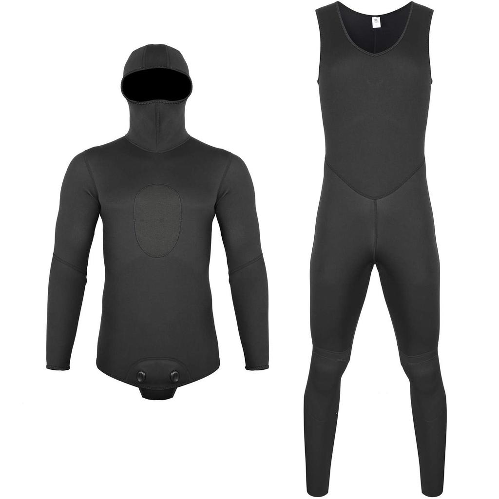 MORGEN SKY Wetsuit for Integrated Top and Bottom Long John MY011 and Bottom Men, 3mm, Spearfishing, Diving, Hood, 2-Piece, Set, (Top Set, M)
