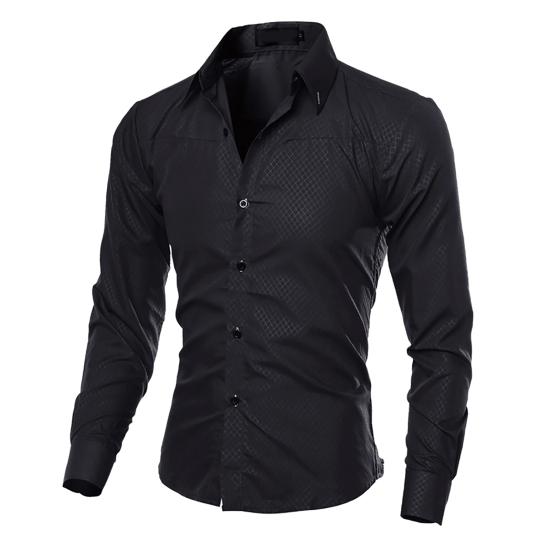 Lapel Long Sleeve Single-breasted Men Shirt Slim Fit Solid Color Business Dress Shirt Top Daily Clothing