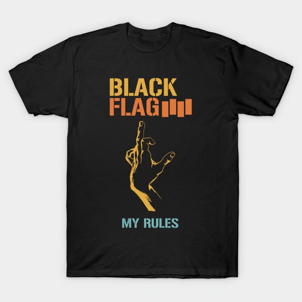 Black Flag My Rules Retro Black T shirt Size S-4X Casual