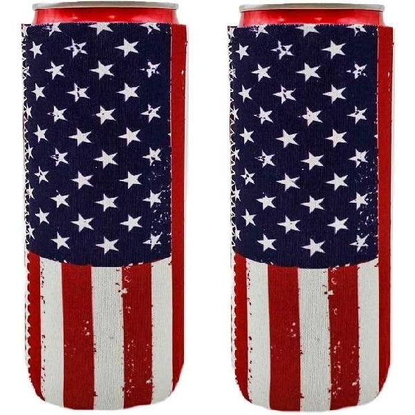 Тонкий неопреновый охладитель для банок (2pack) - n Флаг - Подходит для тонких банок 12 унций - Сохраняет напитки холодными и руки сухими