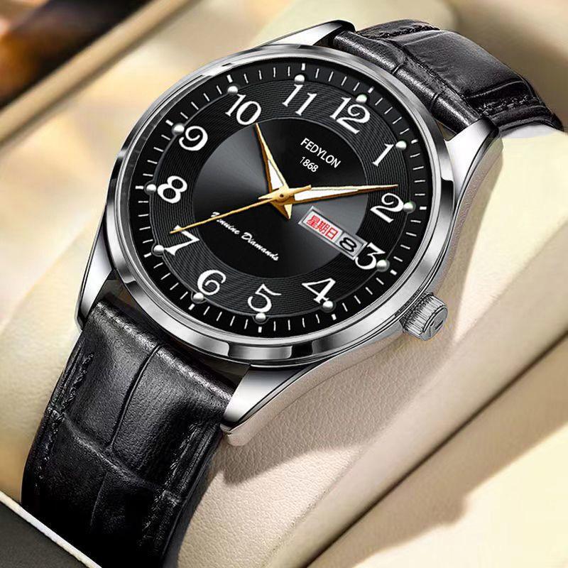 Полностью автоматические кварцевые часы с люминесцентным календарем для мужчин, водонепроницаемые деловые стальные часы для людей среднего и пожилого возраста