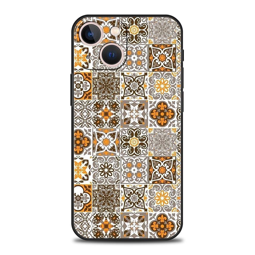 Цветочный тотем мандалы Роскошный чехол для телефона Для iPhone 13 15 14 12 11 Pro MAX XR X SE XS 7 8 Plus Силиконовый Черный Защитный чехол