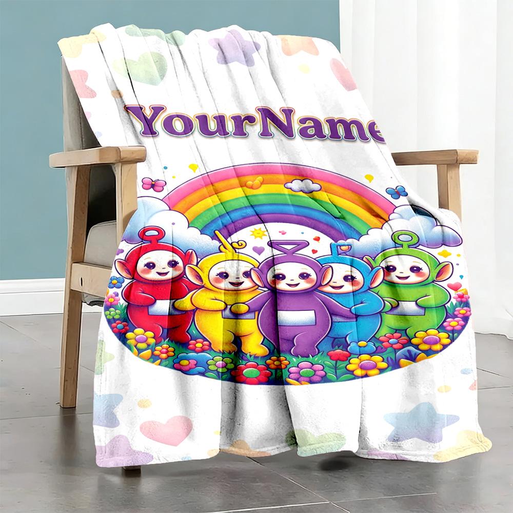 Teletubbies Personalized Text Blanket Gift Customizable Blanket Durable Comfort Suitable for Office Bedding Office Chair Bed Ideal for All Seasons