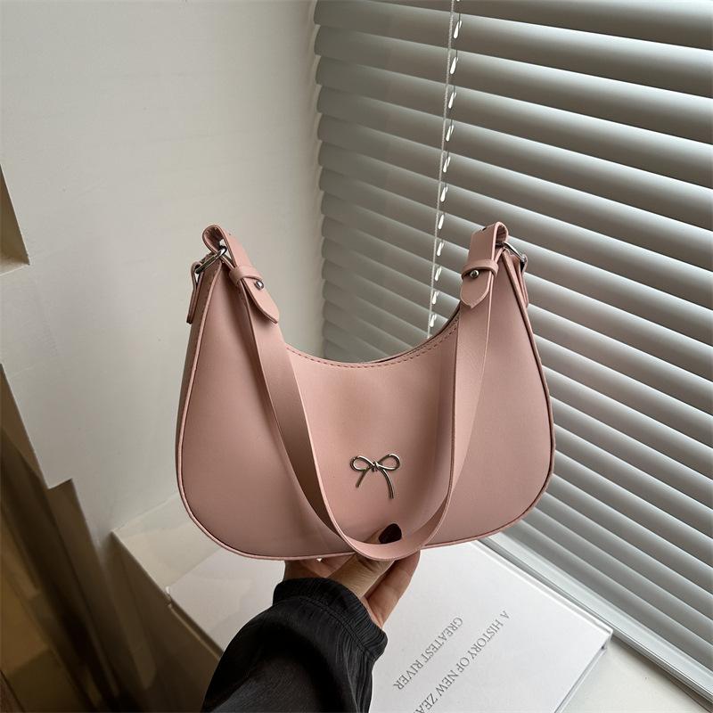 Crescent Shoulder Bag PU Leather Hobo Handbag Cute Bow Tote Bag Purses Underarm Purse for Women Girls