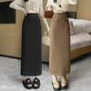 2025 Autumn/Winter Coffee Wool Mid-Length Straight Skirt with Hip Wrap and Slit