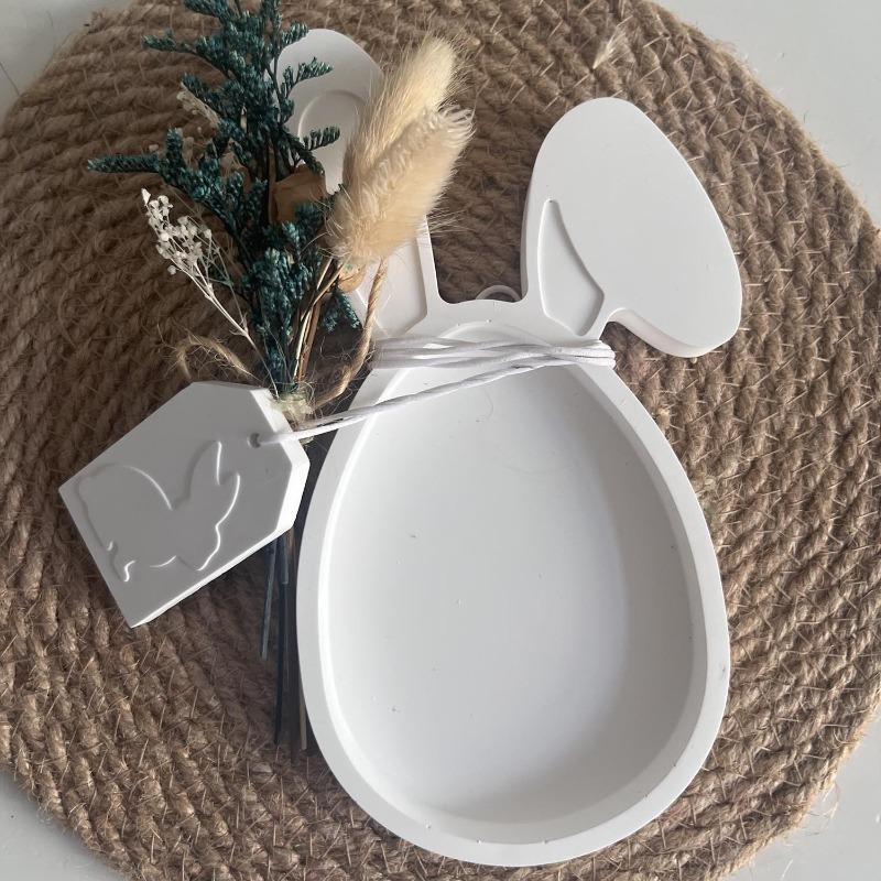 Rabbit Series Tray Molds Lop-Eared Easter Design Gypsum & Epoxy Resin Compatible Dish Storage Plate Home Garden Decor