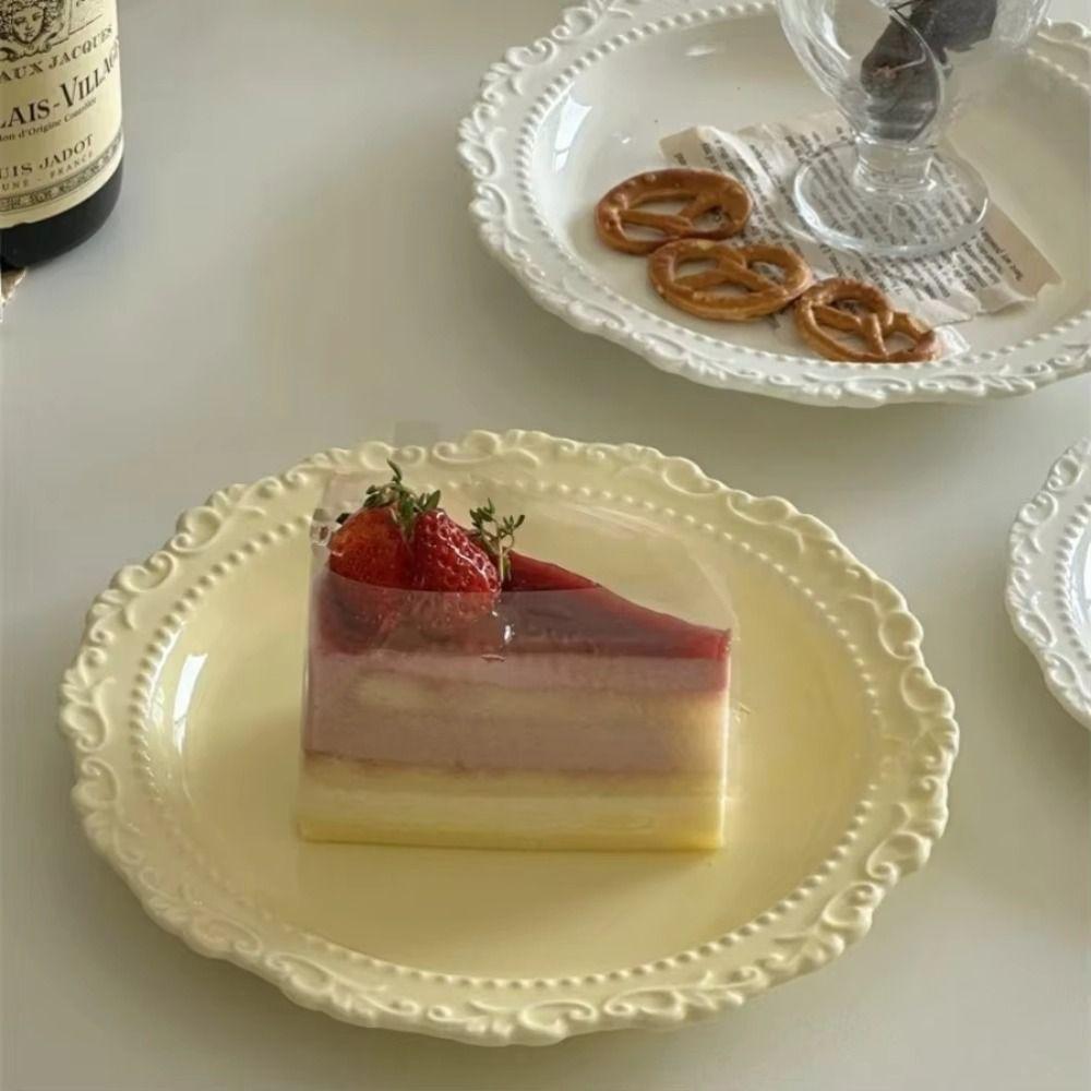 White/Yellow Color Ceramic Dessert Plate Round Shape Western Dining Tableware  Casual Occasions