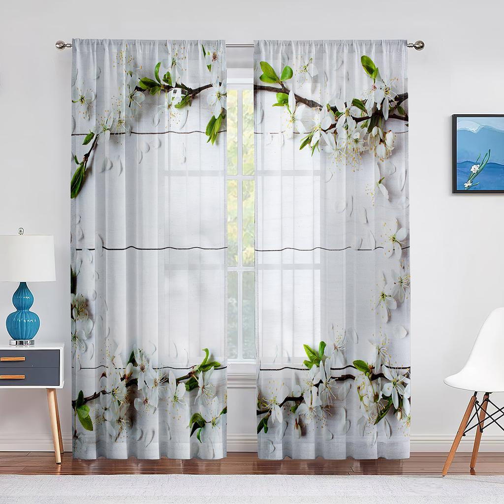 Весенняя розовая прозрачная вуаль с цветочным принтом, занавеска для гостиной, тюлевая занавеска с 3D принтом для спальни, кухни, оконные шторы, жалюзи