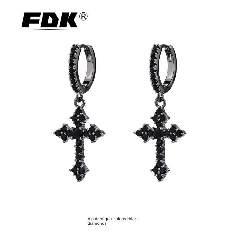 Fdk Cross Zircon Earrings for Men 2026 New Popular High-End Versatile Earrings with a Sense of Style and Trendiness