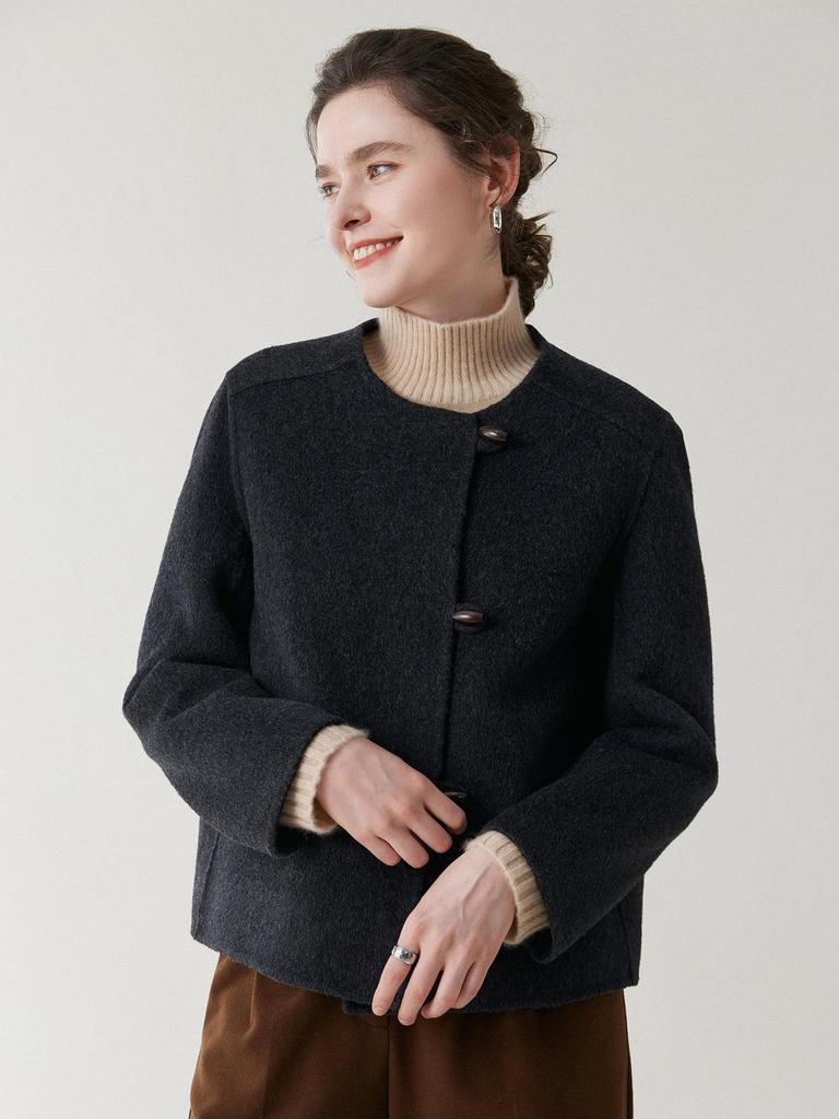 Women's High-End Wool Tweed Coat - Autumn/Winter 2025, Double-Faced and Loose Fit with a Round Neck In Little Fragrance Style