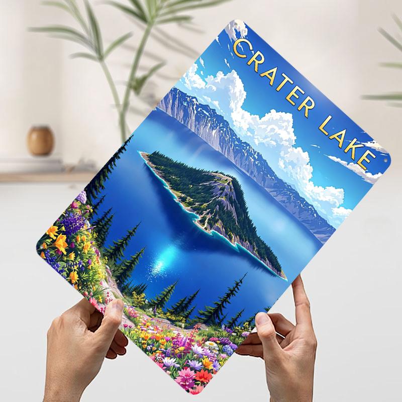 Crater Lake Scenic Oregon Travel Tinplate Poster Custom Wall Art Vintage Metal Signs Retro Tin Plaque for Bathroom Decor House