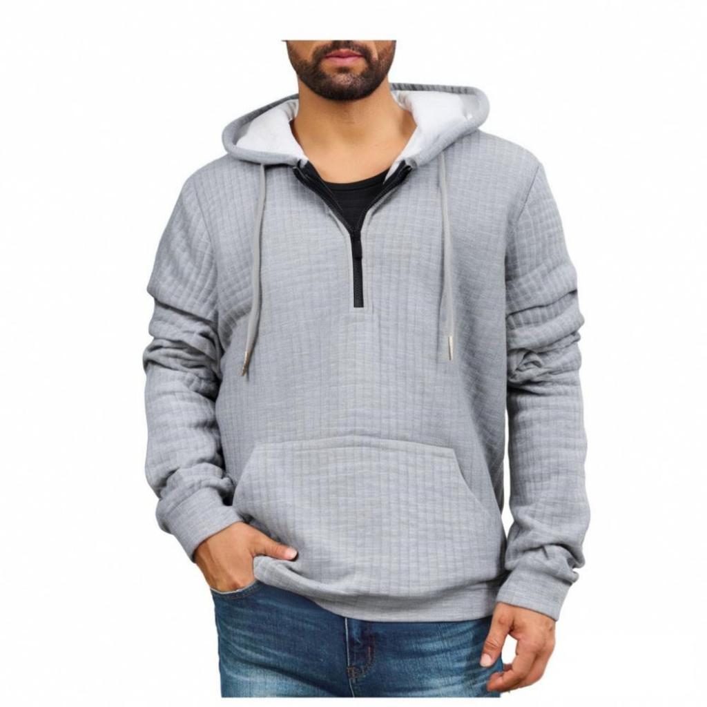 Mens Pullover Fashion Quilted Hoodies Long Sleeve Hooded Sweatshirt With Pocket