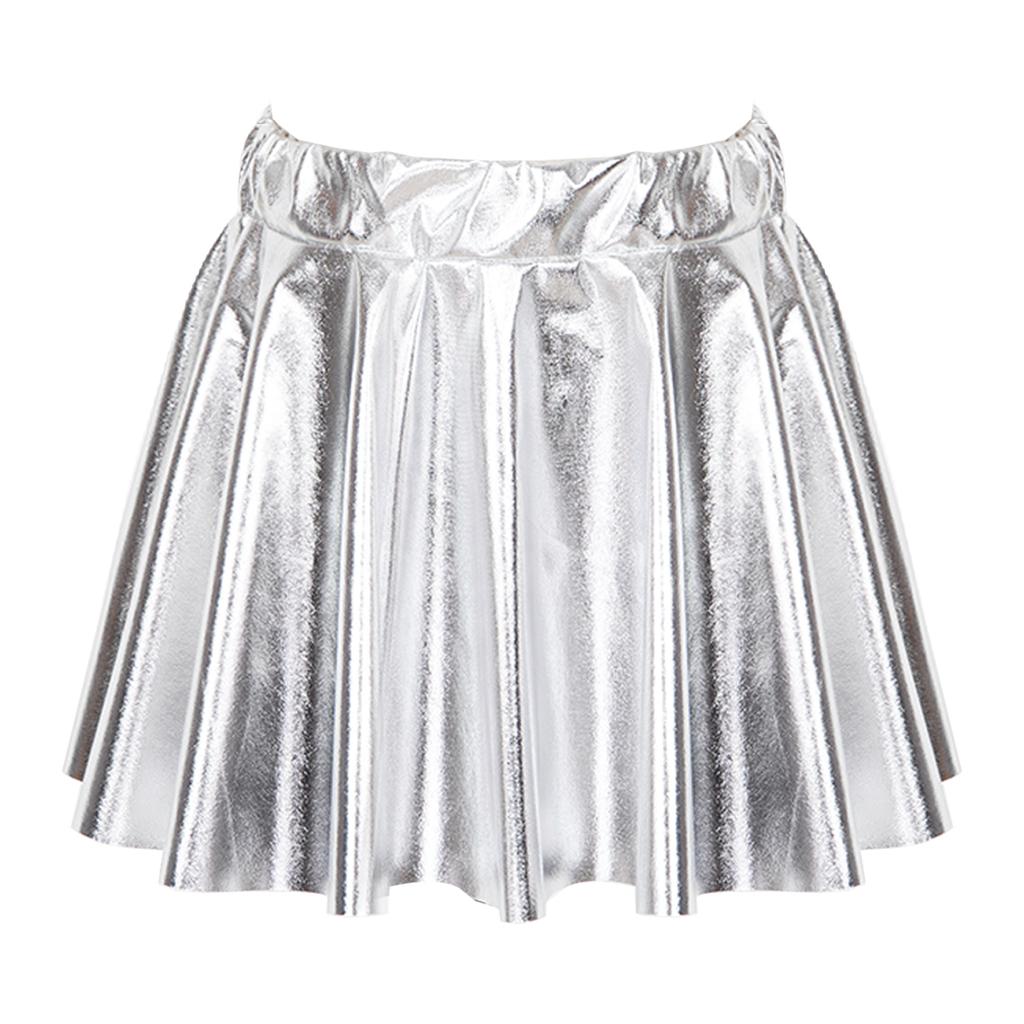 Girls Shiny Bronzing Cloth Style Elastic Waistband Dance Skirt Stylish Performance Costume