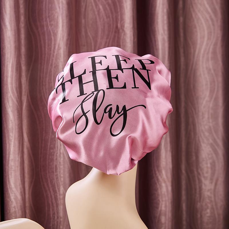 High Quality Custom Logo Long Sleeping Hat Satin Hair Bonnet with Snap and Wrap Silk Extra Large Bonnets