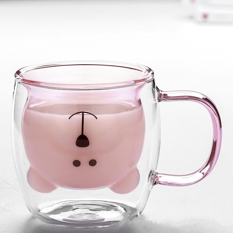 Креативная двухслойная кофейная кружка с милым медведем, двойная стеклянная чашка, картонная чашка для молока с изображением животных, женская милая кошка, утка, собака, подарок, Рождественский подарок
