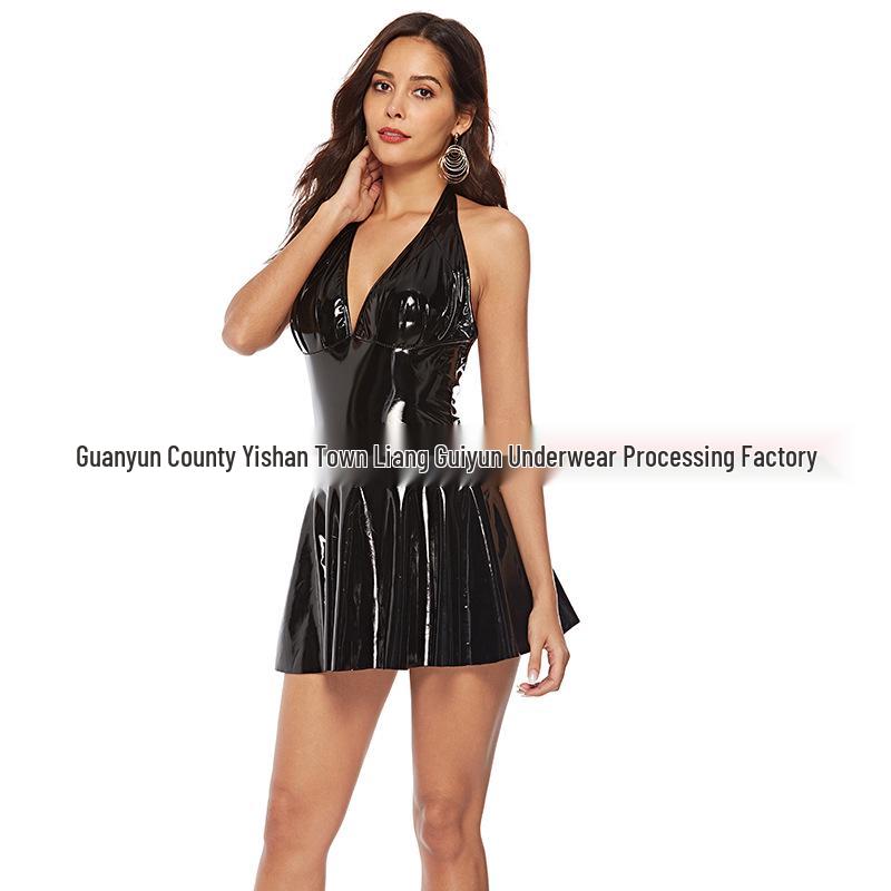 Комбинезон из черной ПВХ искусственной кожи Xi Yun - Размер 5 Костюм для ночного клуба Белье