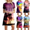 Summer Beach Dresses For Women Round Neck Printed Short Sleeve Dress