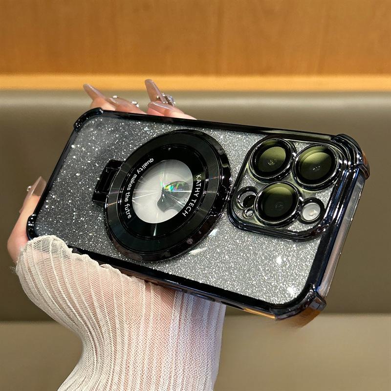 Подходит для чехла для мобильного телефона iPhone16 Подушка безопасности Противоударный Магнитный держатель 15Promax Apple 14 Защитный чехол 13 Гальваническое покрытие