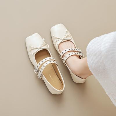 Модная женская обувь с квадратным носком, роскошные женские балетки, туфли Мэри Джейн, неглубокие, модные, с ремешком на пряжке, женские балетки