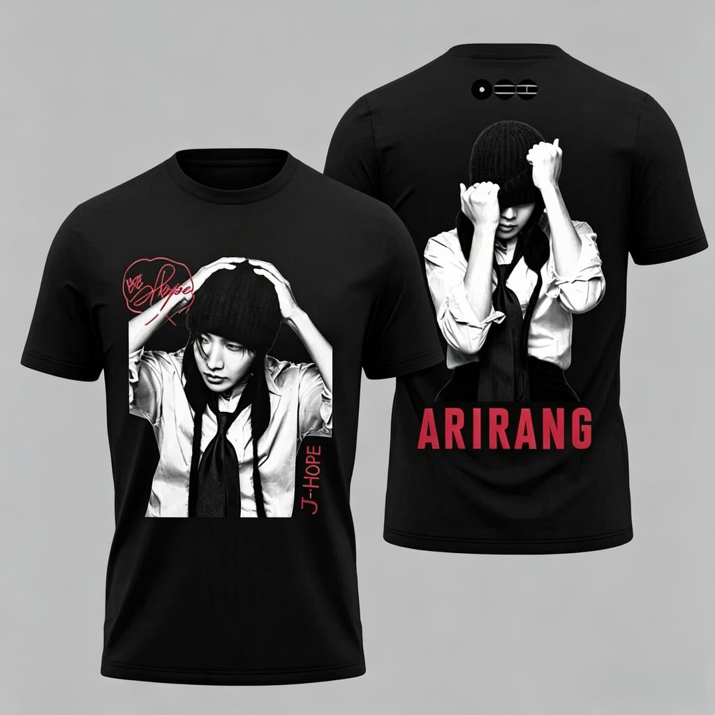 Футболка BTS Arirang Design с двусторонним принтом 2026 Мировой тур Лето Чистый хлопок Футболка Мужская Женская Одежда Y2k Оверсайз Рубашка