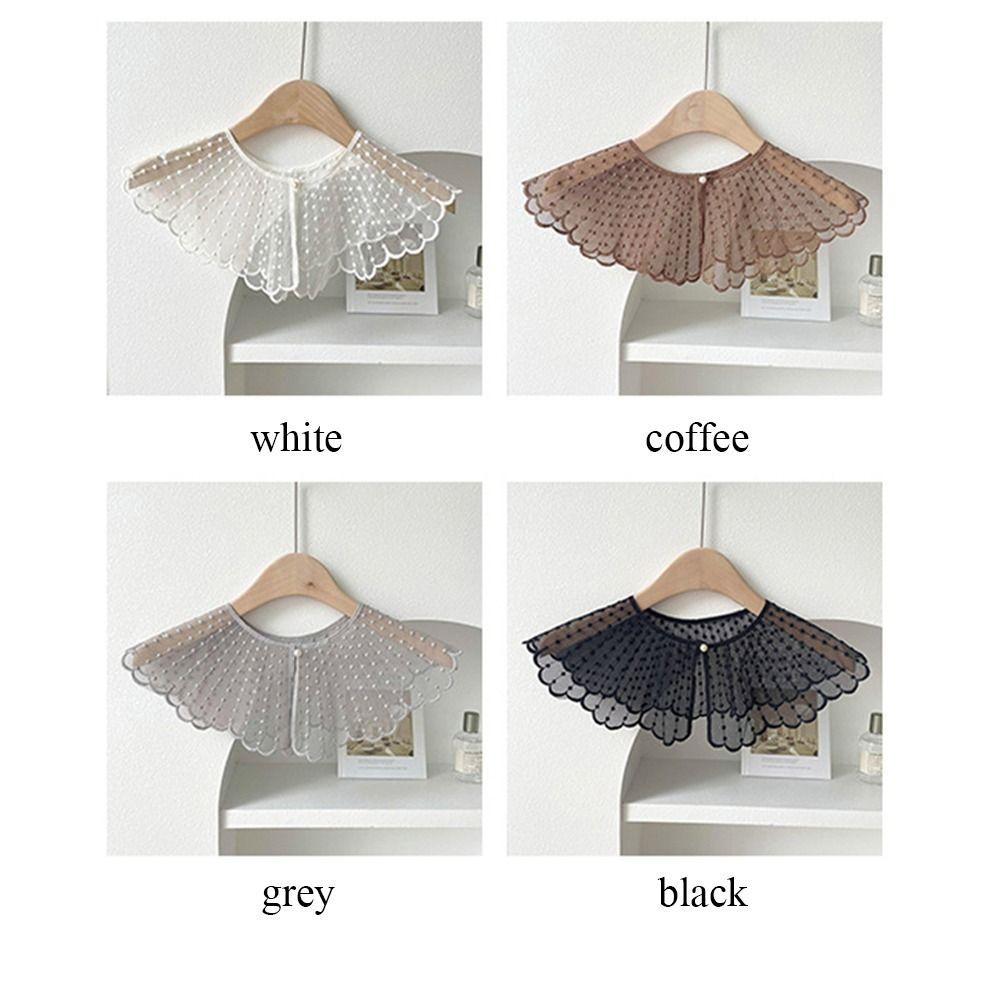 Pearls Fake Collar Embroidered Lace Shawl Casual Detachable Collar Shirt