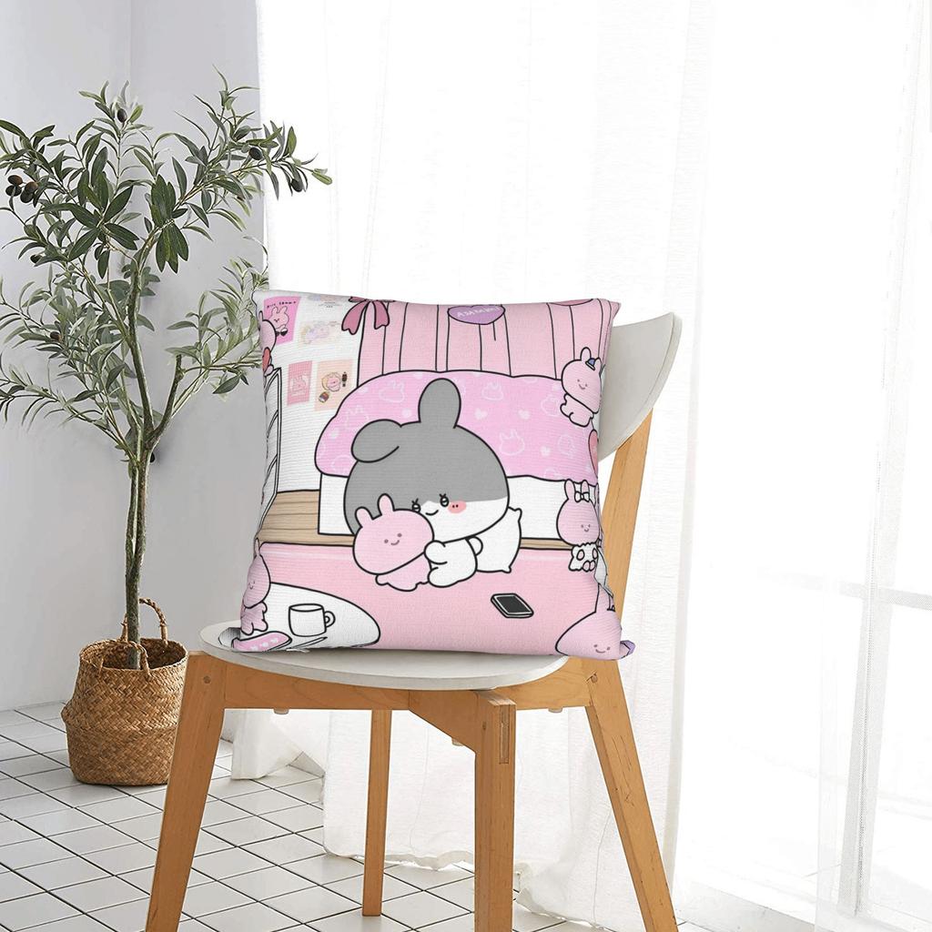 Asamimichaan Asleep Cartoon Square Pillow Cases Asamimi Cushion Covers Vintage Zippered Decor Pillowcase For Living Room 45*45Cm