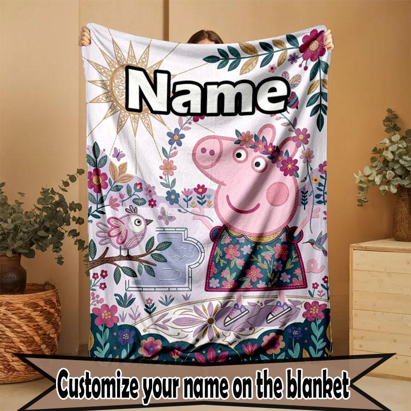 Custom Name Personalized Peppa Pig Print Blanket, Home Decor, Bedroom, Sofa, Camping, Couch, Gifts for Birthday Christmas