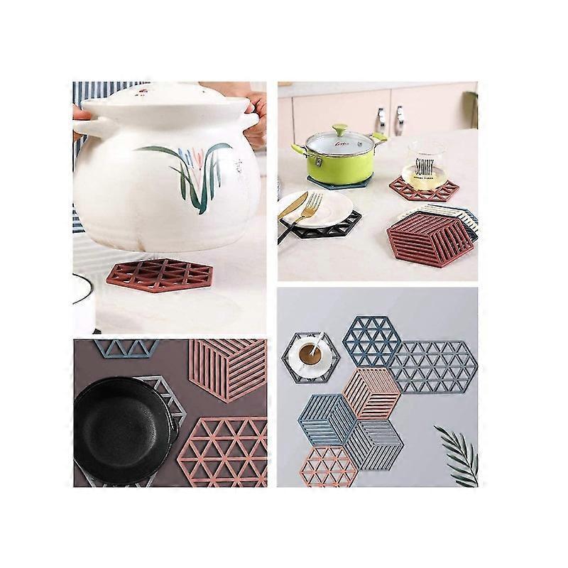Silicone Trivet Mats And Hot Pads 8 Pcs 5.63 4.92 In Hexagon Heat Resistant Multifunction Kitchen Tool For Bowl Mats, Dish Mats, Placemats, And Drink