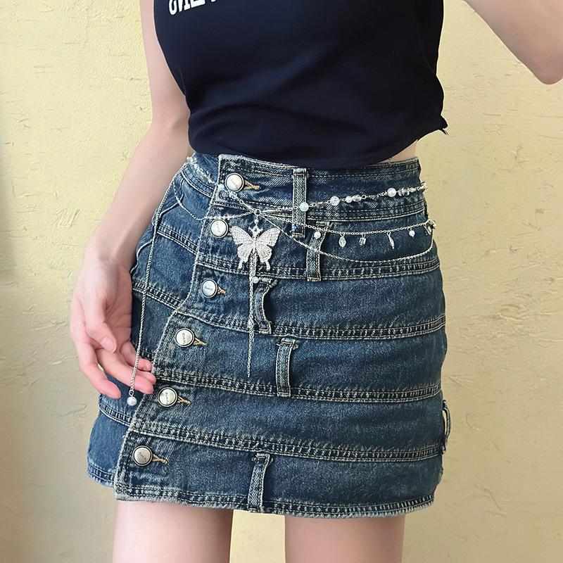 Простой блестящий пояс с украшением в виде бабочки, тонкий пояс для женщин и девочек, регулируемый металлический поясной ремень, панк-цепочки для облегающего тела