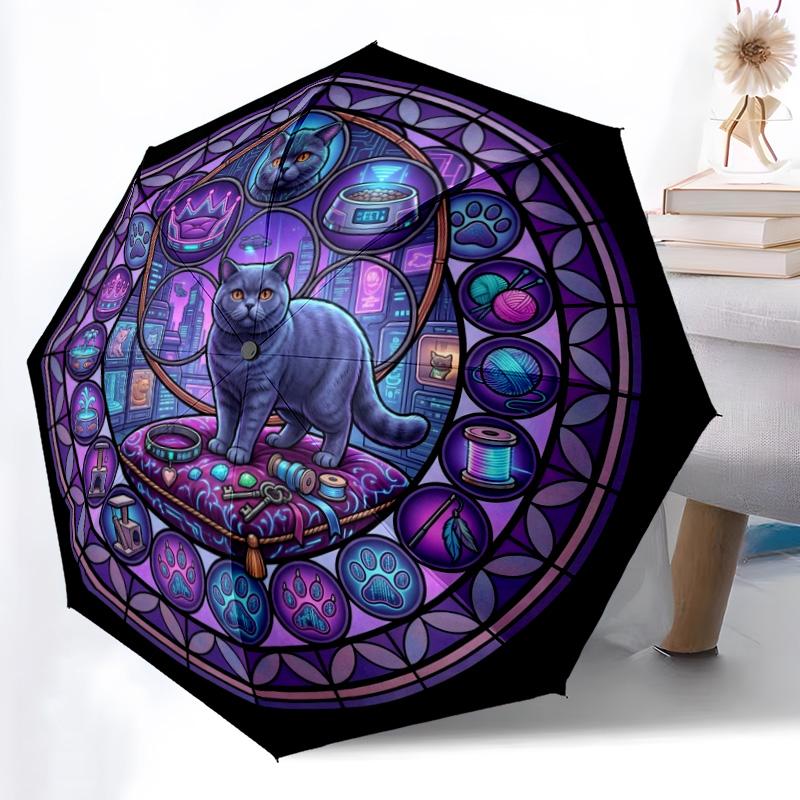 Cyber Cat Kingdom pattern umbrella, portable and foldable design, 8 ribs, a casual accessory for Halloween, Christmas, and birthday gifts.