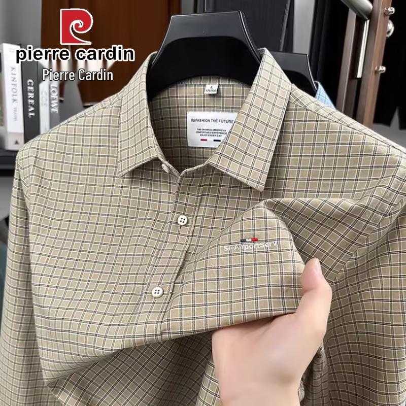 Pierre Cardin Мужская рубашка с длинным рукавом в мелкую клетку, 100% хлопок, весна 2026