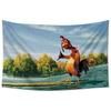 Funny Rooster Cartoon Tapestry  Colorful Autumn Landscape Design Perfect for Kids Room Decor Large Wall Hanging Artwork