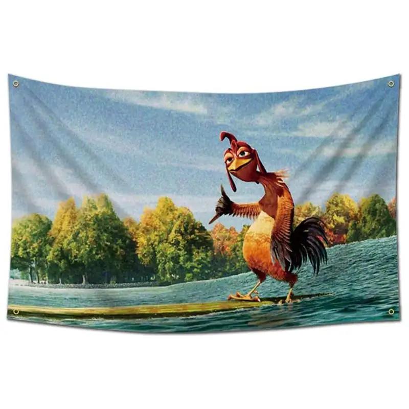Funny Rooster Cartoon Tapestry Colorful Autumn Landscape Design Perfect for Kids Room Decor Large Wall Hanging Artwork