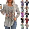 Women's Casual Top Gradient Printed Round Neck Long Sleeved Pleated T-shirt