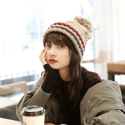 Hat female autumn and winter trendy versatile fashion Internet celebrity thickened warm knitted pullover winter wool hat
