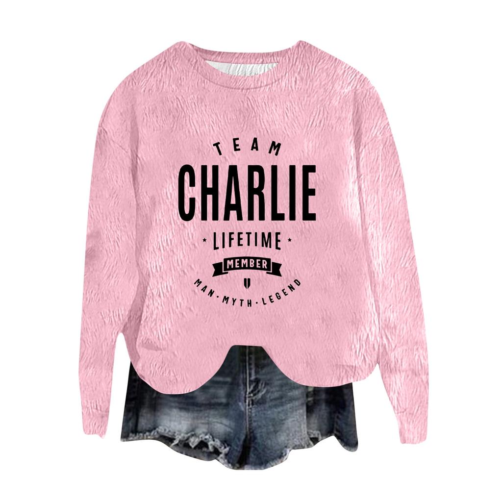 Women's Fashion Round Neck Pullover Top Long Sleeve Tee Printed Sweatshirt