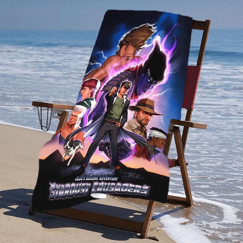 proof beach towel with a JoJo's Bizarre Adventure3 pattern - soft,absorbent,quick-drying,machine washable - perfect for swimming,camping,bathing
