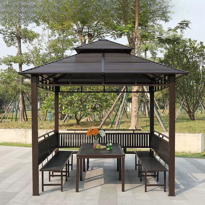 JINGGENG Outdoor Four-Column Gazebo with Galvanized Roof