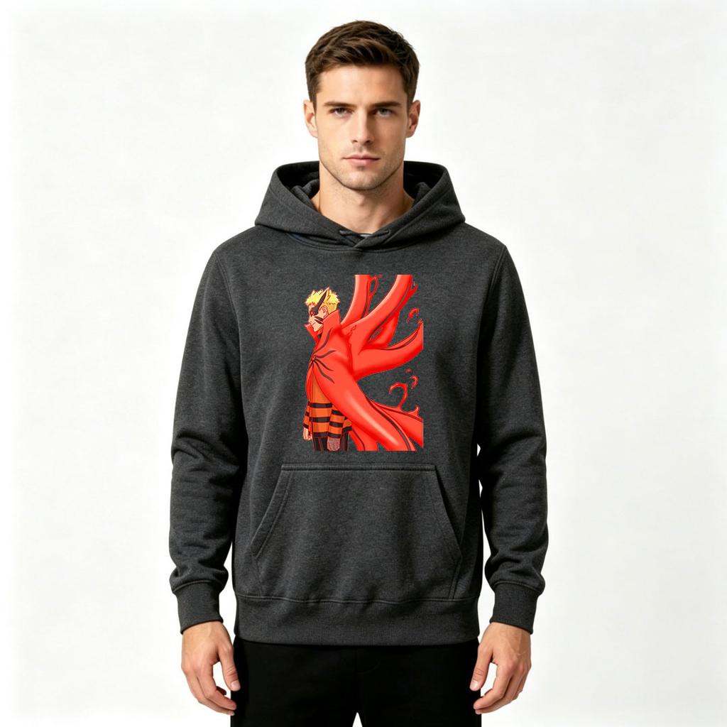 Men Anime Printed Pullover Hoodie Casual Long Sleeve Warm Streetwear Sweatshirt