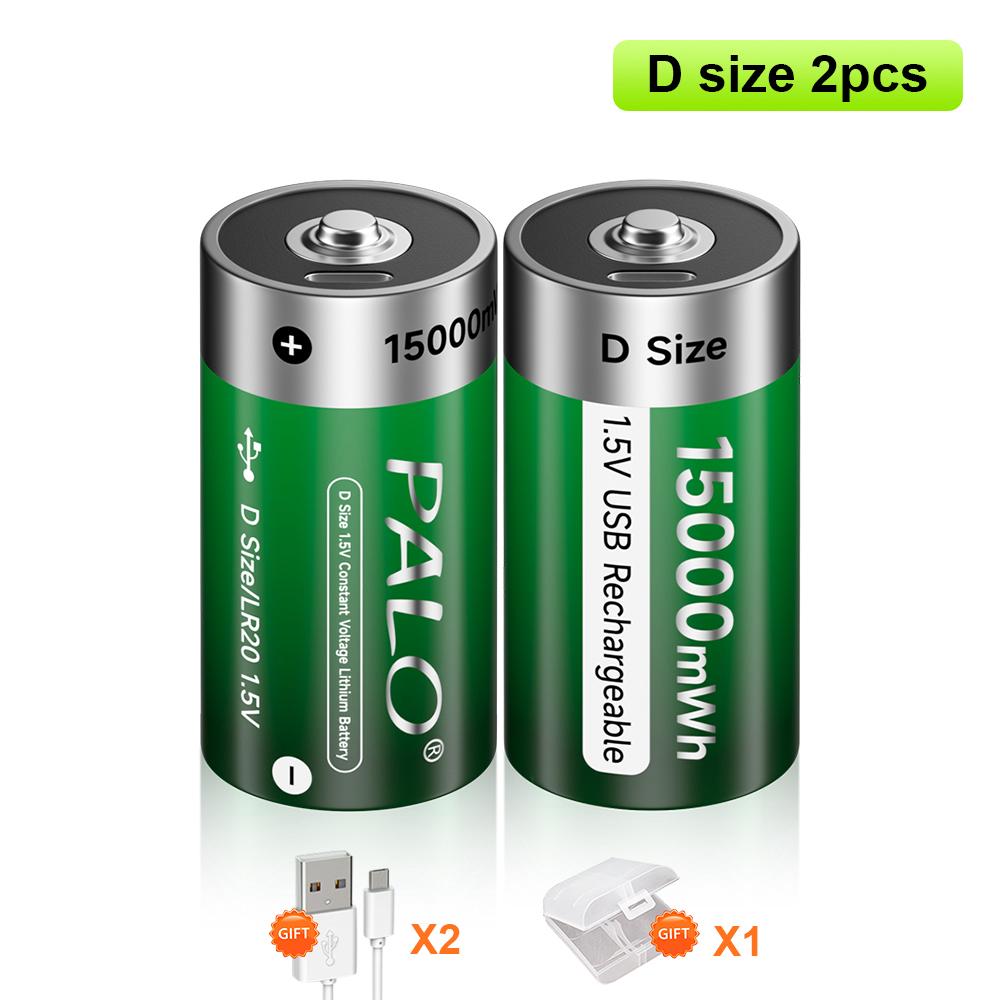 PALO 1.5V D Size Rechargeable Battery Type-C USB Charging D R20 LR20 Li-ion Batteries Battery For Heater Gas Stove