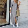 Spring and Autumn Women's Casual Long Sleeve Dress Solid Colour Shirt Long Dresses