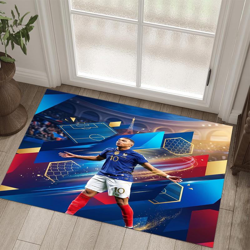 Kylian Mbappe Design Crystal Velvet Carpet Cozy Non?Slip Printed Rug For Bedroom Living Room Entrance