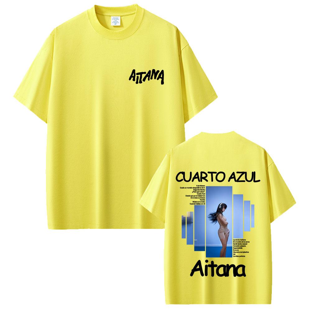 Singer Aitana CUARTO AZUL Album Graphic Tshirt Unisex Women Hip Hop Fashion Oversized T Shirts Male Casual Cotton Vintage Tshirts